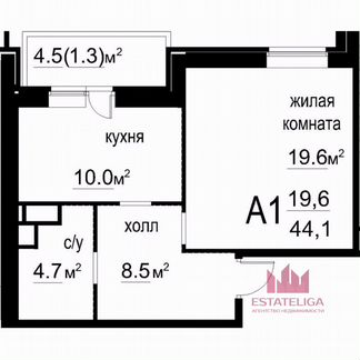 1-к квартира, 44.1 м², 5/7 эт.