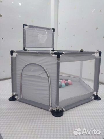 Манеж детский игровой бассейн, серый, новый