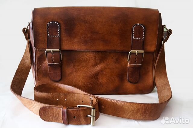 Сумка Мужская Кожаная Бычья Кожа Через плечо