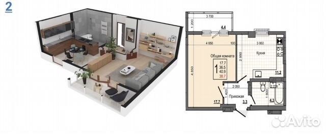 1-к квартира, 40.9 м², 2/10 эт.