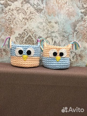 Корзинки из трикотажной пряжи. Совы)