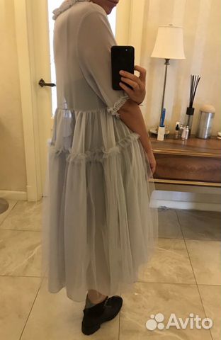 Платье oversize из тюля с рюшами