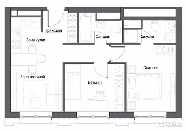 2-к квартира, 56.4 м², 31/33 эт.
