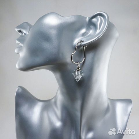 Серьги Кольца Сердце с Цепью и Флаконом Кристаллом Серьги Кольца Сердце с Цепью и Флаконом Кристаллом