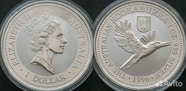 1 доллар 1996г. Австралия, Кукабарра, серебро 999