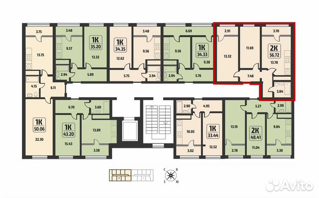 2-к квартира, 56.7 м², 2/8 эт. 2-к квартира, 56.7 м², 2/8 эт.