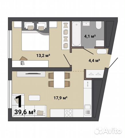 1-к квартира, 39.6 м², 3/35 эт. 1-к квартира, 39.6 м², 3/35 эт.