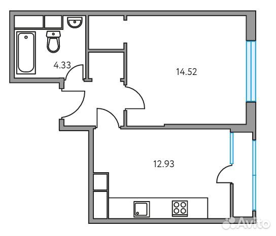 1-к квартира, 39.7 м², 11/15 эт. 1-к квартира, 39.7 м², 11/15 эт.