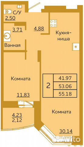 2-к квартира, 55.2 м², 8/18 эт.