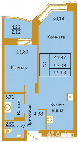 2-к квартира, 55.2 м², 7/18 эт.