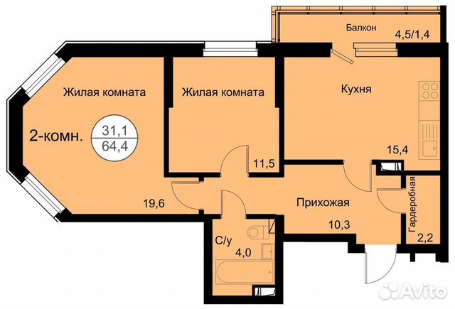 2-к квартира, 63.7 м², 8/24 эт. 2-к квартира, 63.7 м², 8/24 эт.