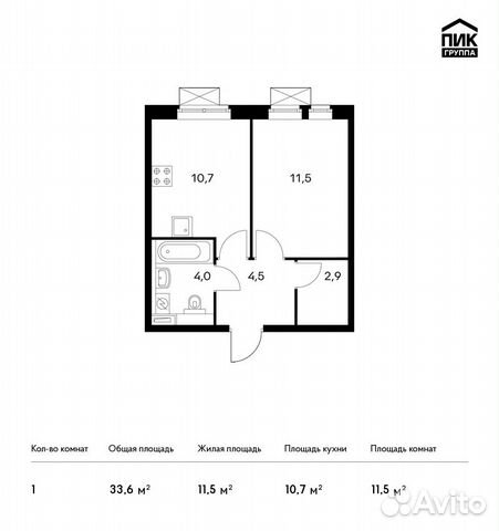 1-к квартира, 33.6 м², 14/23 эт. 1-к квартира, 33.6 м², 14/23 эт.
