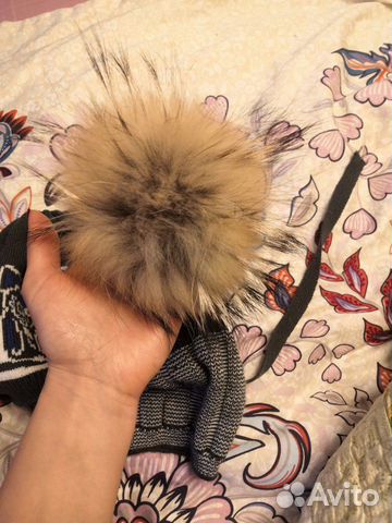 Шапка с меховым помпоном 30 шерсти