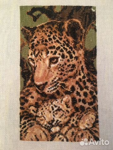 Вышивка «Леопард с детенышем»