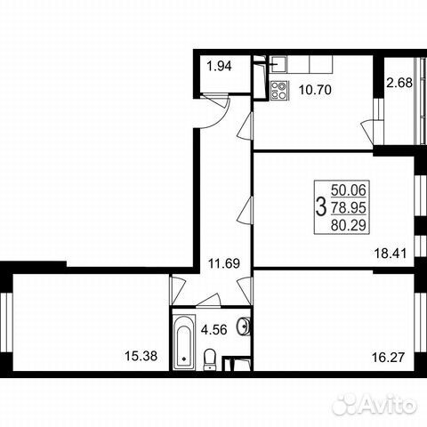 3-к квартира, 80.3 м², 8/8 эт.