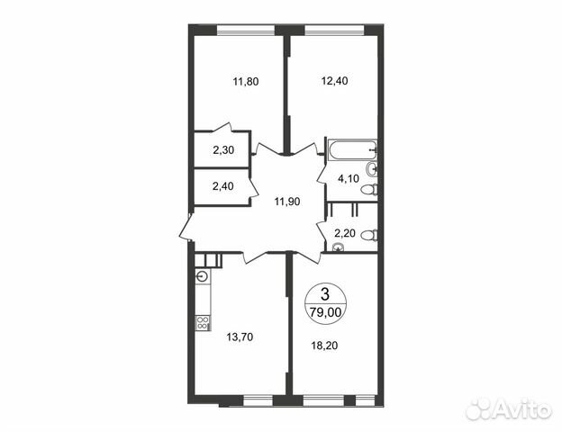 3-к квартира, 79 м², 2/10 эт.