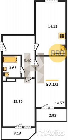 2-к квартира, 57.1 м², 1/12 эт. 2-к квартира, 57.1 м², 1/12 эт.