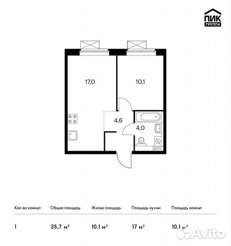 1-к квартира, 35.7 м², 18/25 эт. 1-к квартира, 35.7 м², 18/25 эт.