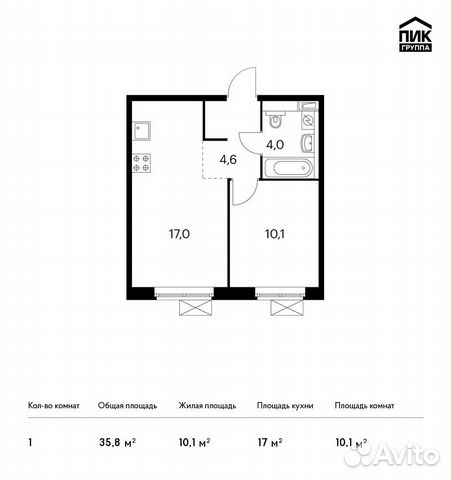 1-к квартира, 35.8 м², 14/25 эт.
