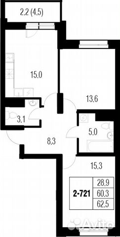 2-к квартира, 62 м², 3/22 эт. 2-к квартира, 62 м², 3/22 эт.