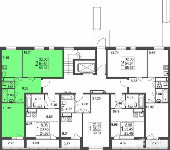 2-к квартира, 55.7 м², 1/8 эт. 2-к квартира, 55.7 м², 1/8 эт.
