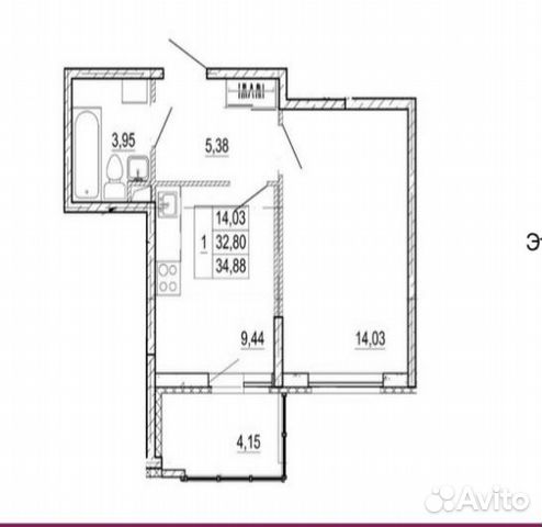 1-к квартира, 34.9 м², 4/24 эт.