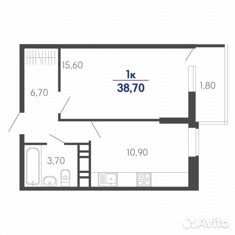 1-к квартира, 38.7 м², 8/24 эт.