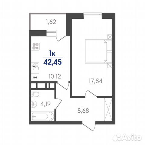 1-к квартира, 42.5 м², 2/7 эт.