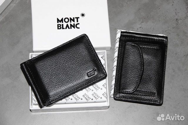 Кожаный зажим для денег Montblanc black new 04