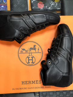 Hermes кожаные высокие кеды на меху 45 р