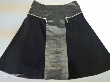 Юбка трикотаж с комбинированной кожей
