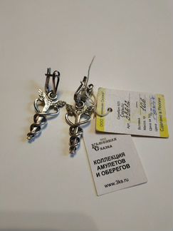 Серьги серебро 925 проба Кадуцей жезл Гермеса