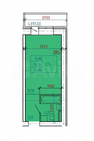 Квартира-студия, 25,6 м², 2/9 эт.