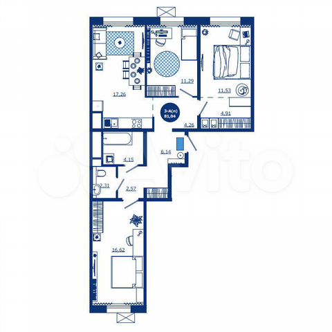 3-к. квартира, 81 м², 4/17 эт.