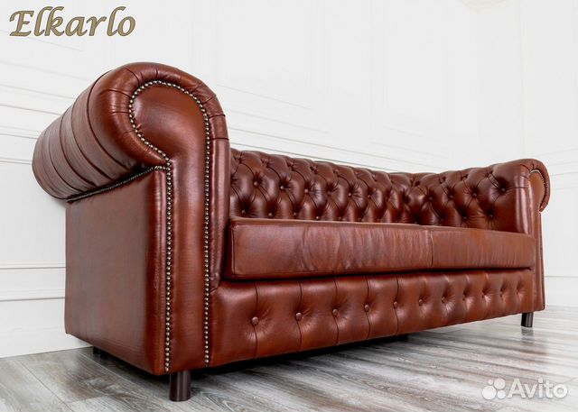 Кожаный диван коричневый
