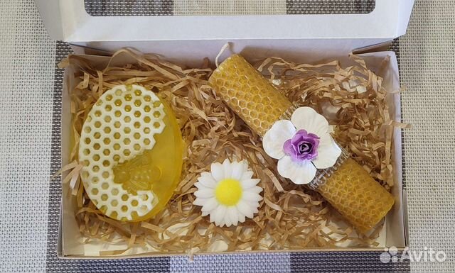 Подарочный набор, мыло ручной работы+свеча