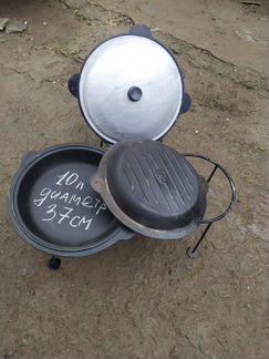 Казан чугунный с чугунной крышкой-сковородкой