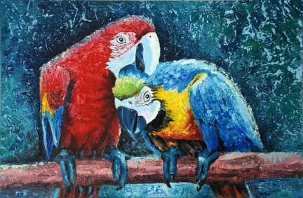 Картина маслом два попугая. Под заказ