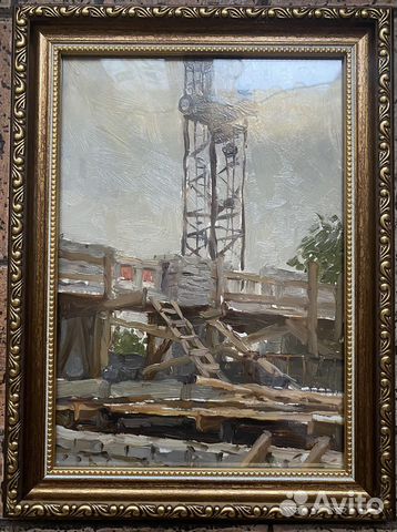 Картина масло картон СССР Белков рама нефть