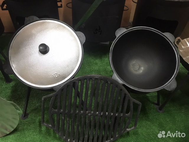 Казан чугунный, решетка гриль