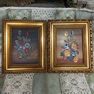 Старые картины Букет маслом на меди. Италия