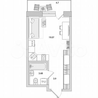 Квартира-студия, 31,4 м², 19/21 эт.