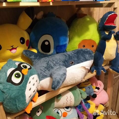 Мягкие игрушки новые акула, стич, авокадо, пикачу