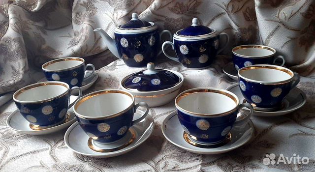 Чайный сервиз кобальт с золотом СССР Полонне