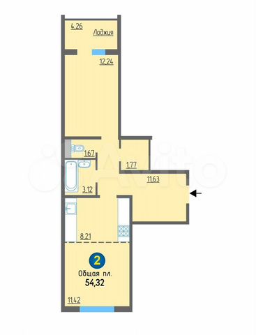2-к. квартира, 54 м², 1/10 эт.