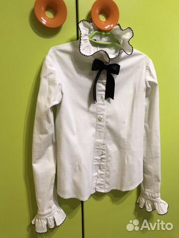 Блузки школьные белые с длинным рукавом для девочк