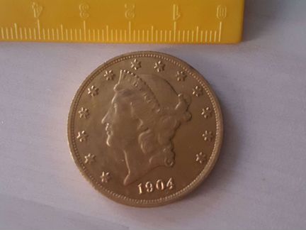 Копия золотой монеты 20 долларов 1904 года