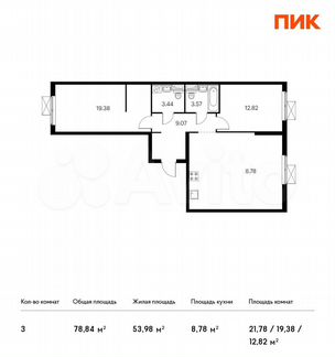 3-к квартира, 78.8 м², 12/33 эт.