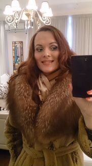 Шуба из стриженной норки воротник лиса