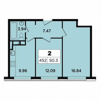 2-к апартаменты, 50.3 м², 17/18 эт.